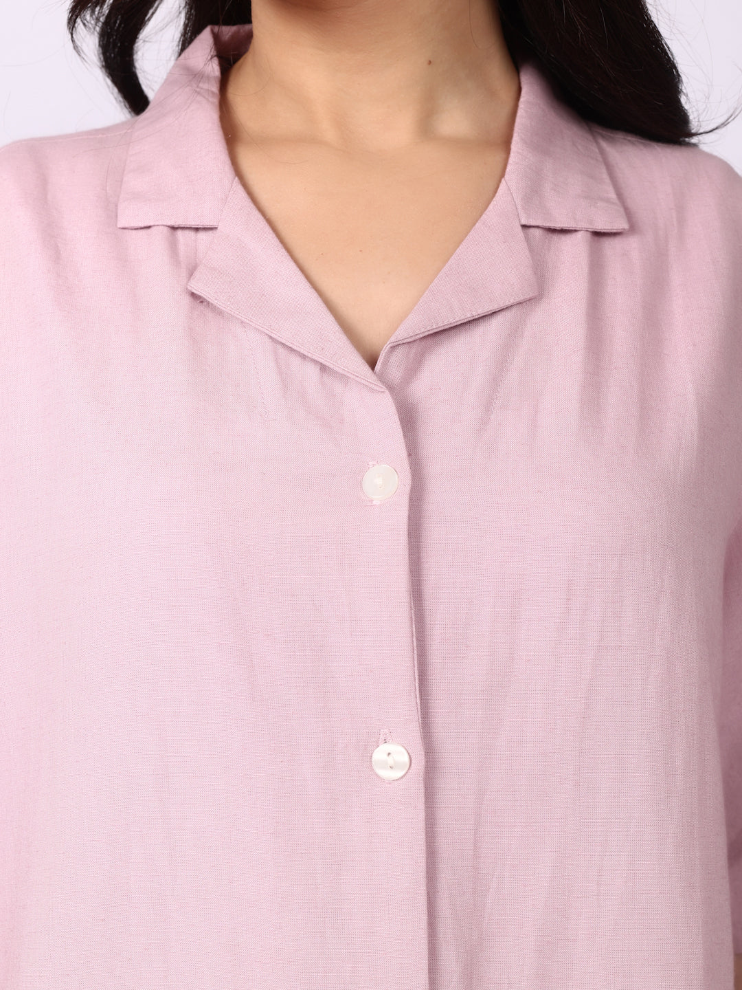 Lazy Pink Linen Blend Open Collar Shirt
