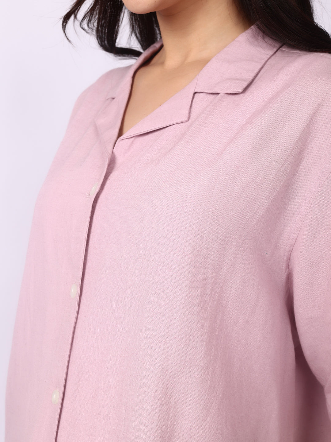Lazy Pink Linen Blend Open Collar Shirt
