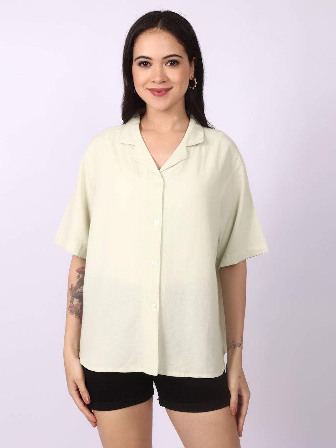 Papyrus Linen Blend Open Collar Shirt Short Sleeve
