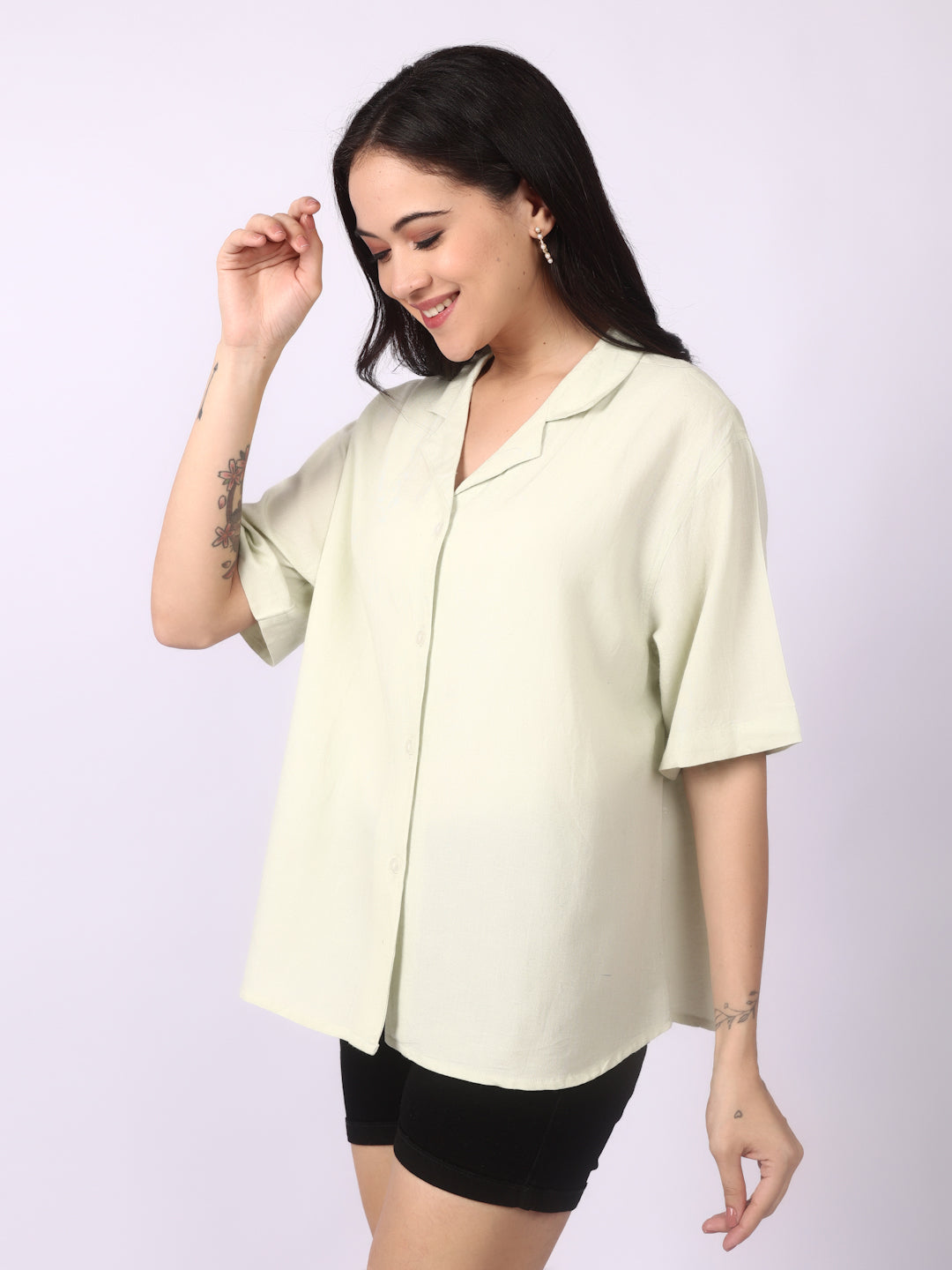 Papyrus Linen Blend Open Collar Shirt Short Sleeve