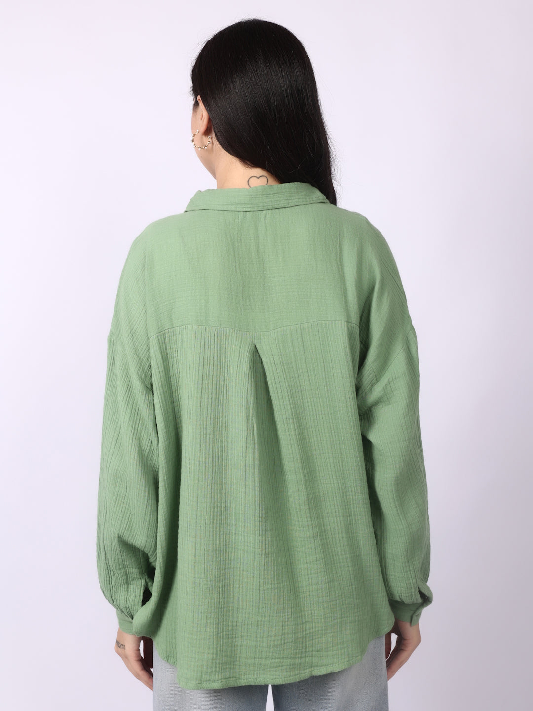 Laurel Green Crinkled Oversized Shirt