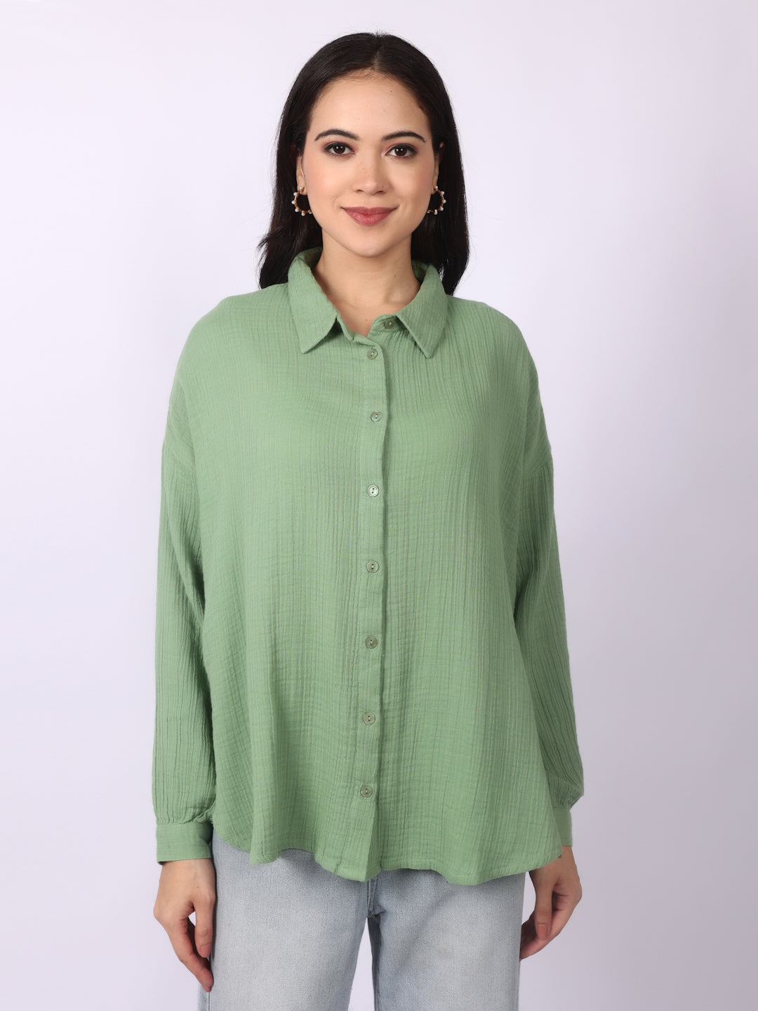 Laurel Green Crinkled Oversized Shirt