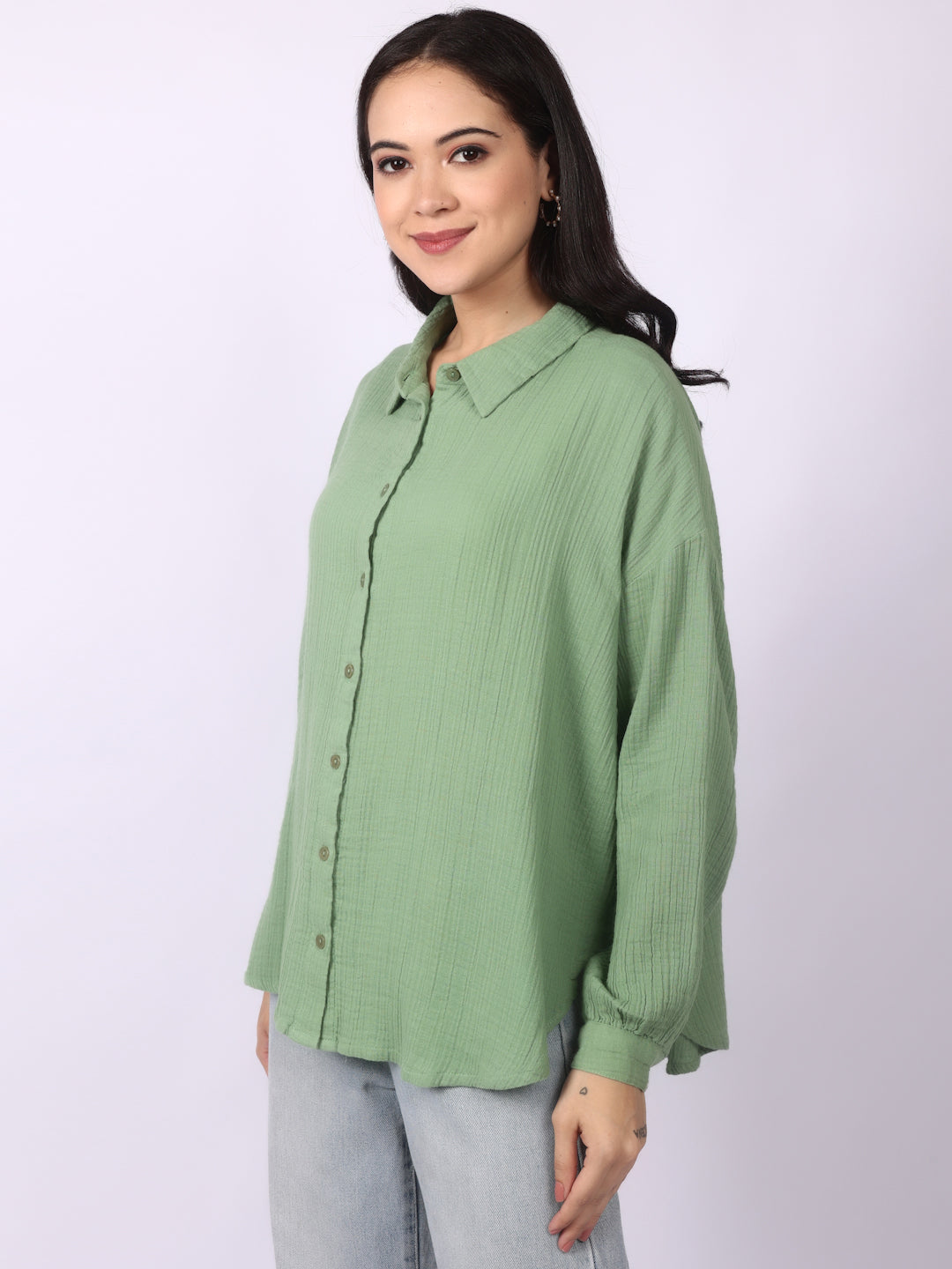 Laurel Green Crinkled Oversized Shirt