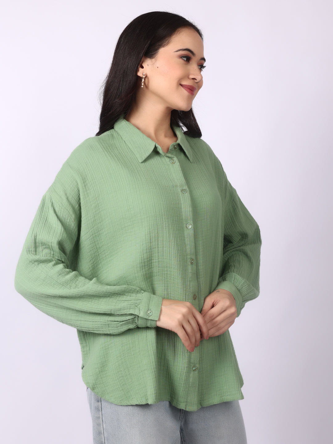 Laurel Green Crinkled Oversized Shirt