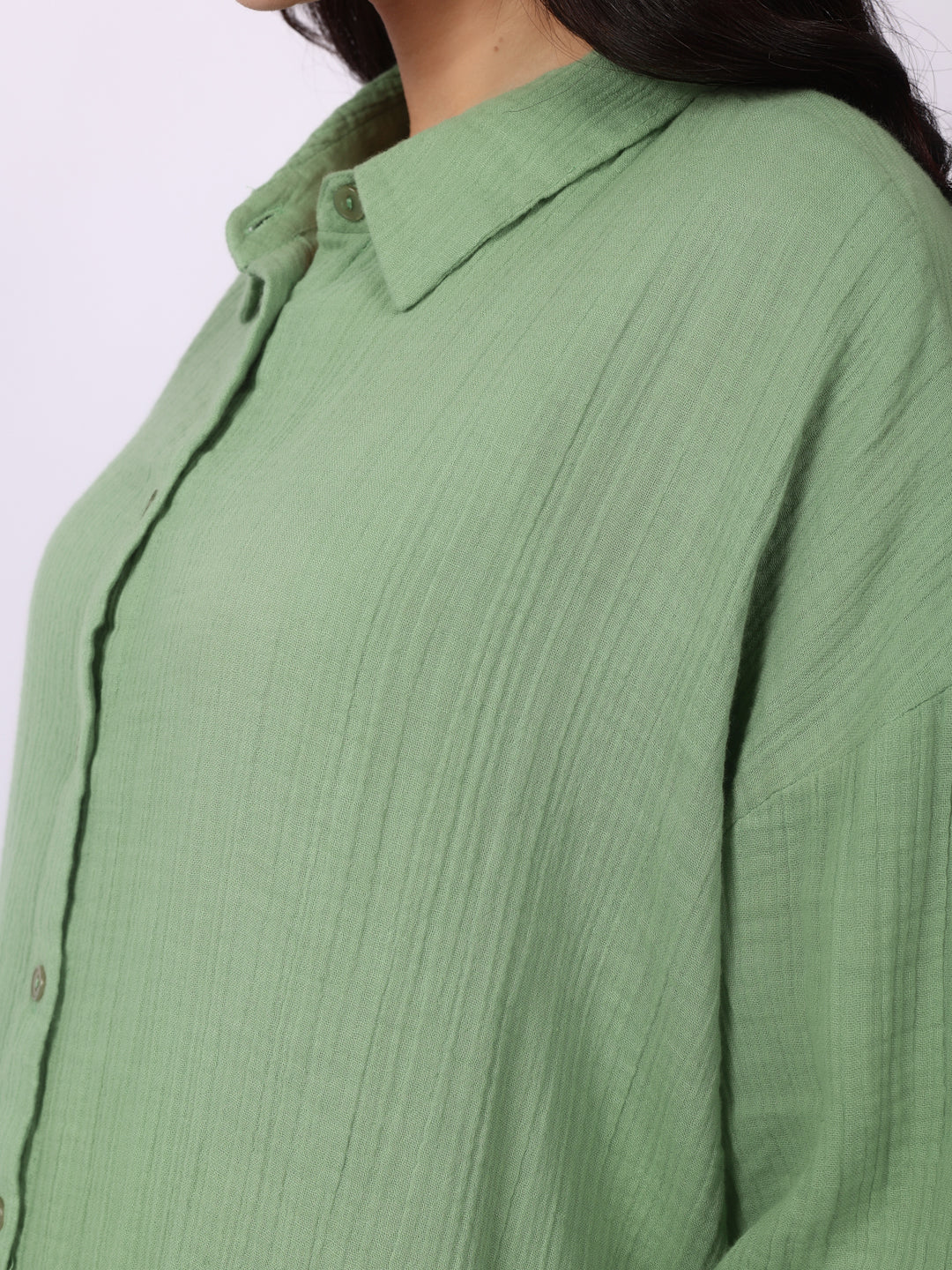 Laurel Green Crinkled Oversized Shirt