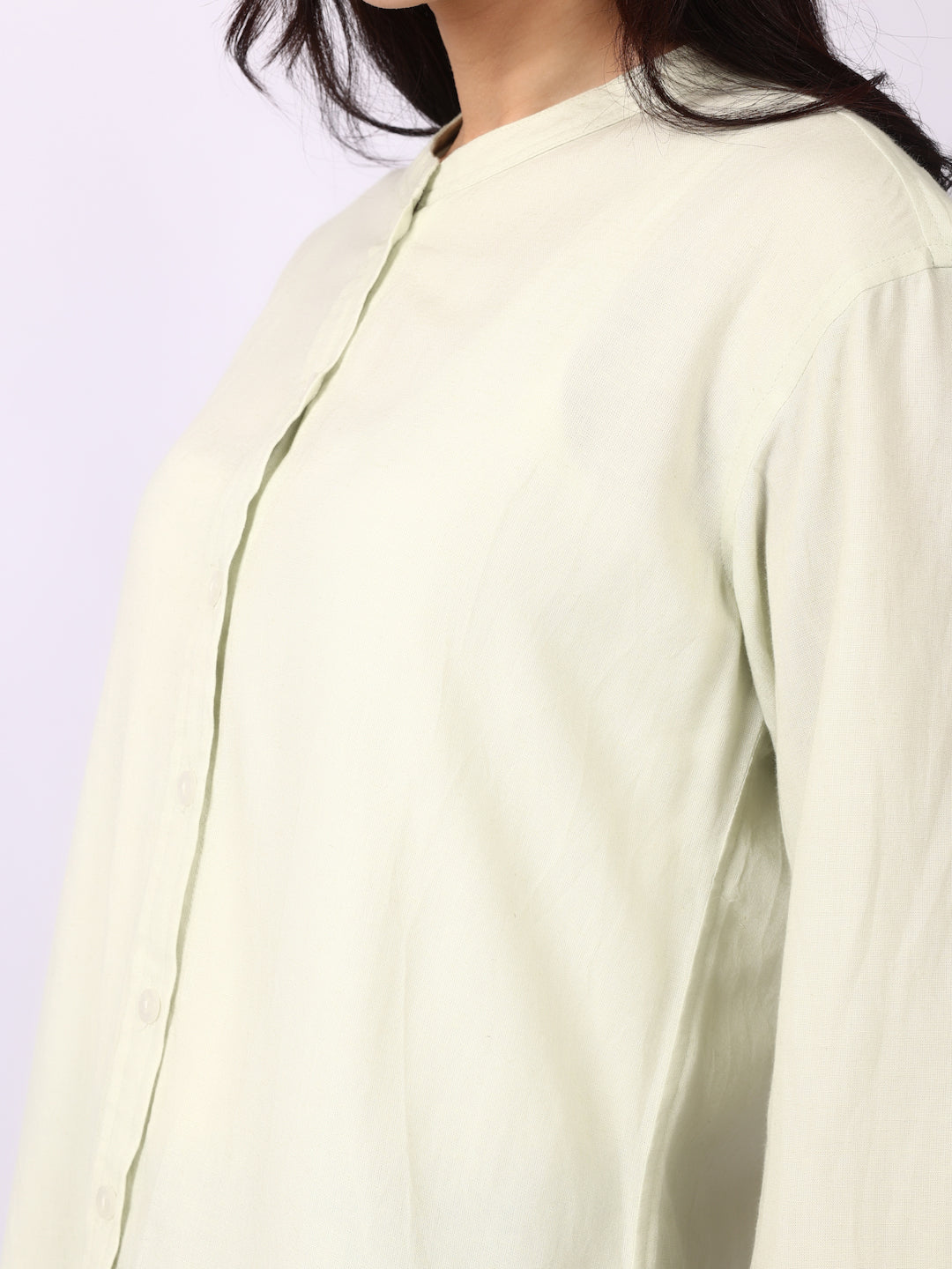 Alabaster Linen Blend Band Collar Shirt 3/4 Sleeve