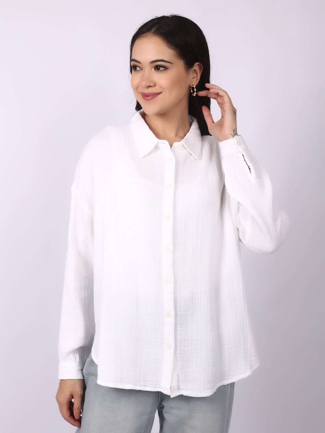White Crinkled Oversize Shirt