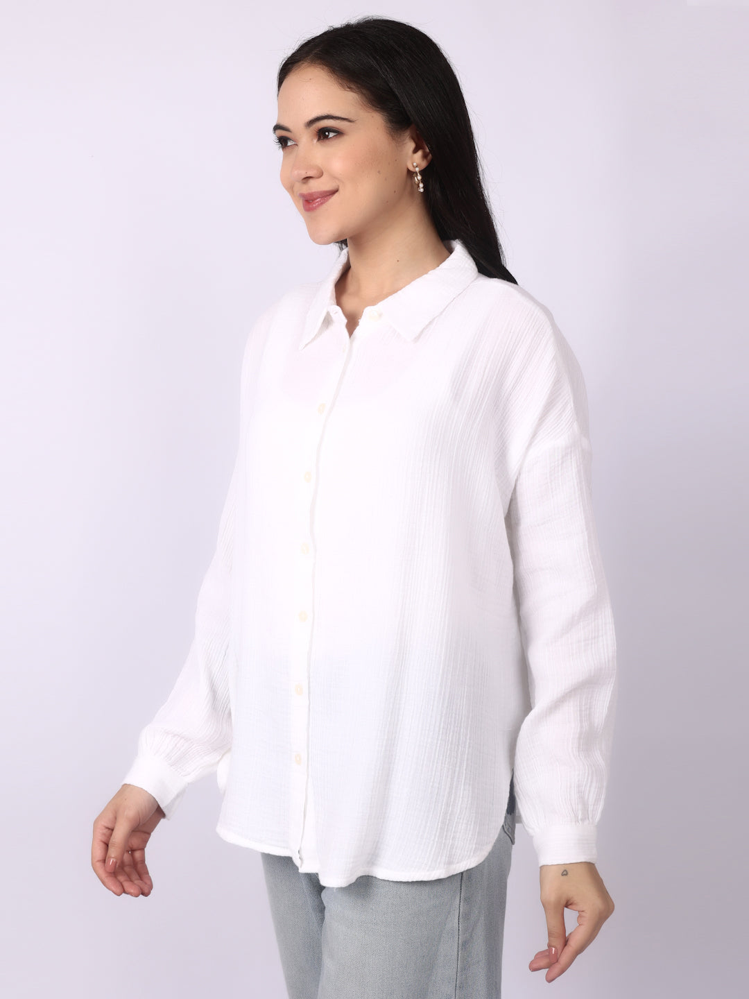 White Crinkled Oversize Shirt