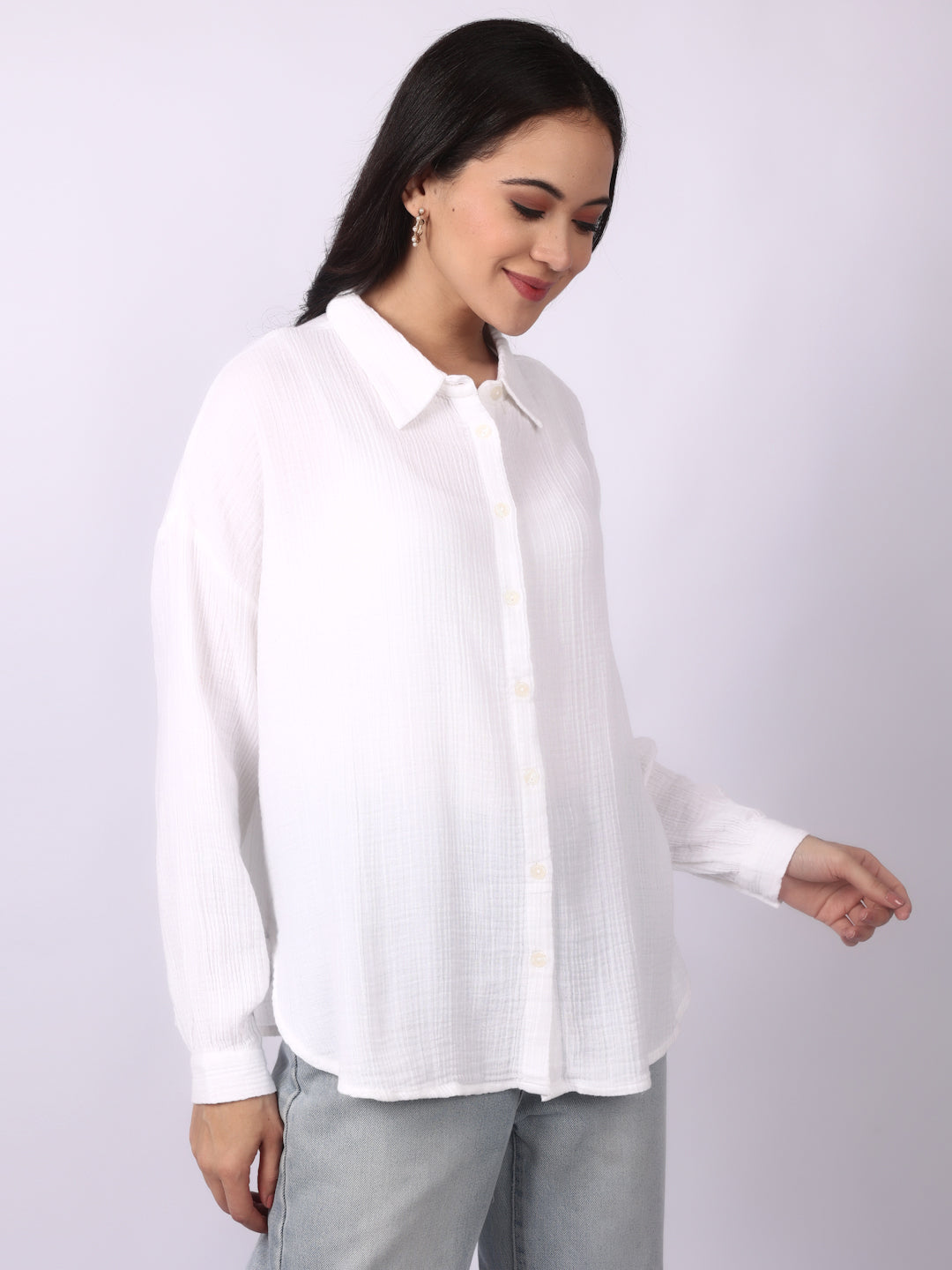 White Crinkled Oversize Shirt