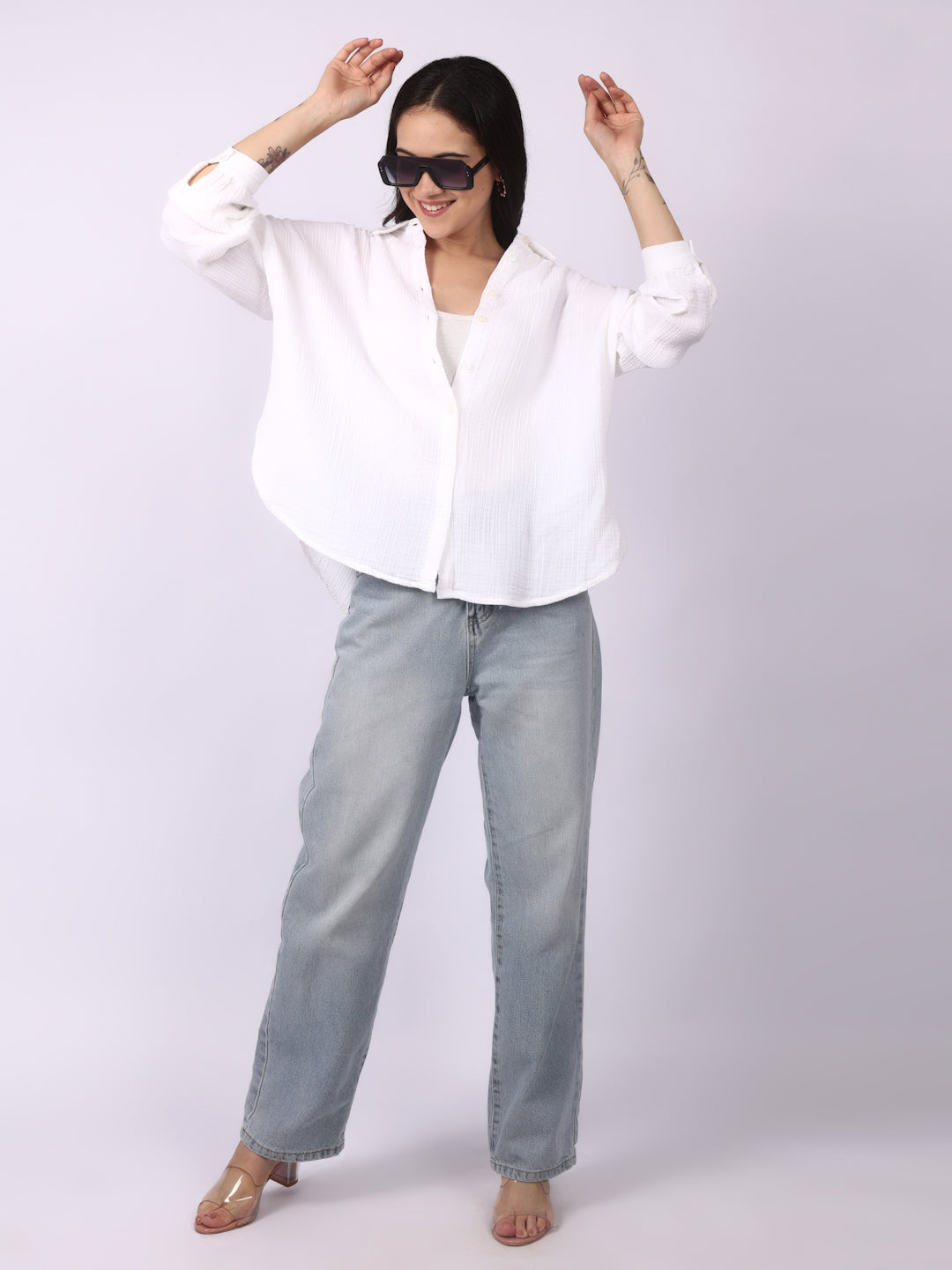 White Crinkled Oversize Shirt