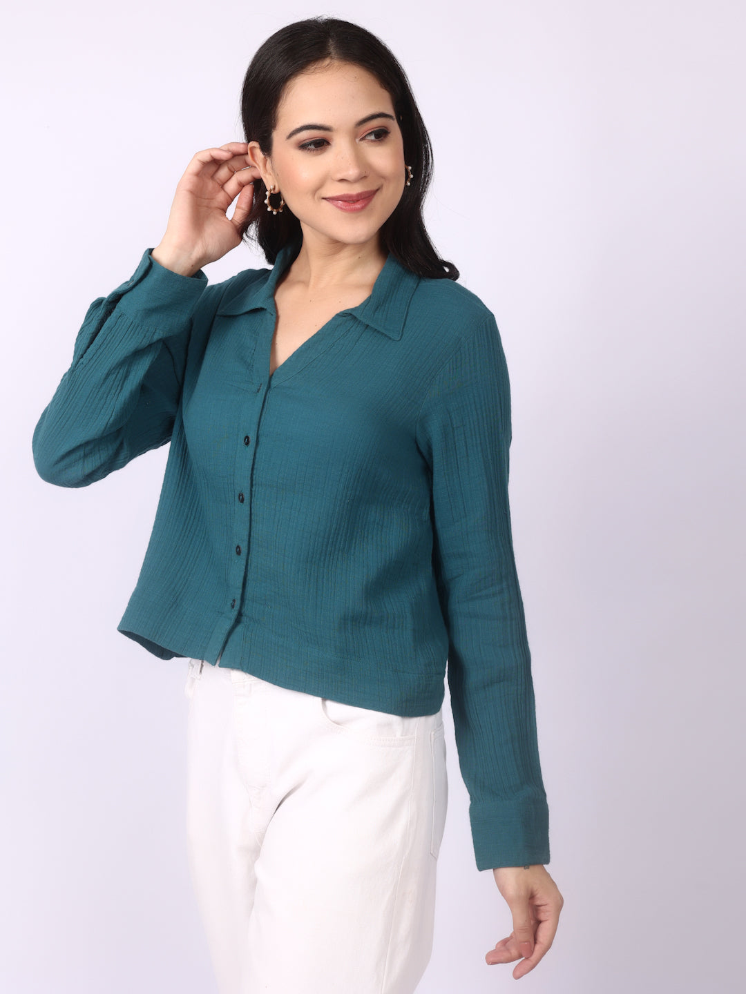 Caribbean Crinkled Cropped Shirt