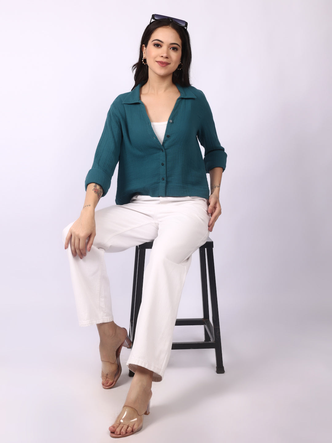 Caribbean Crinkled Cropped Shirt