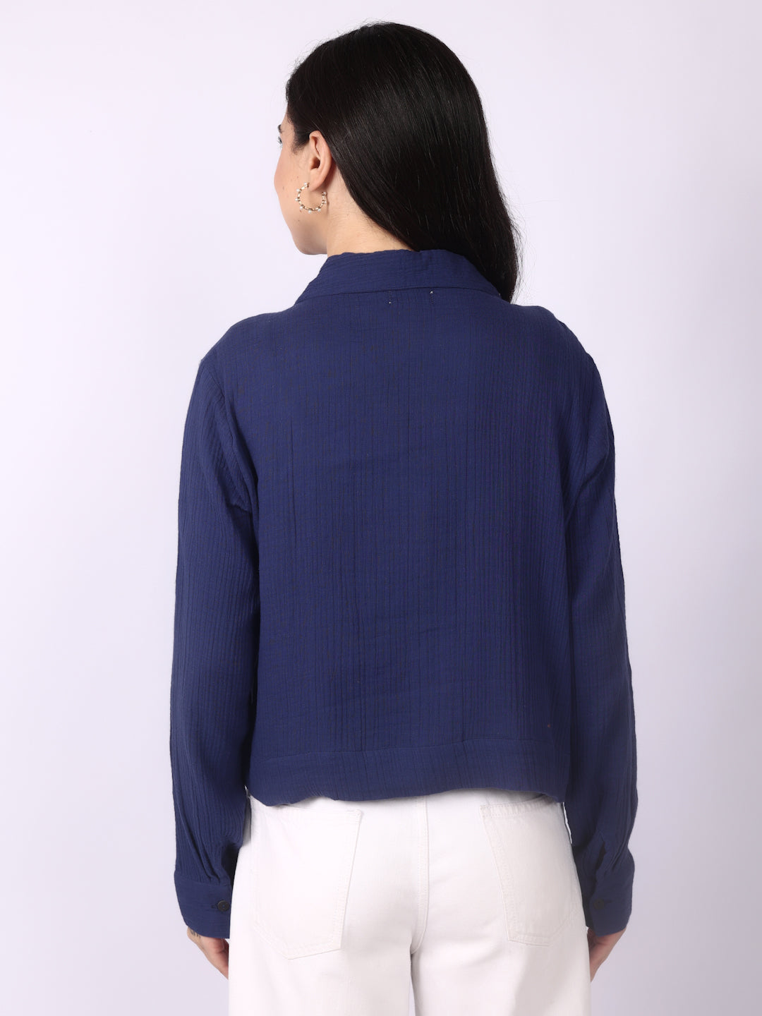 Space Blue Crinkled Crop Shirt
