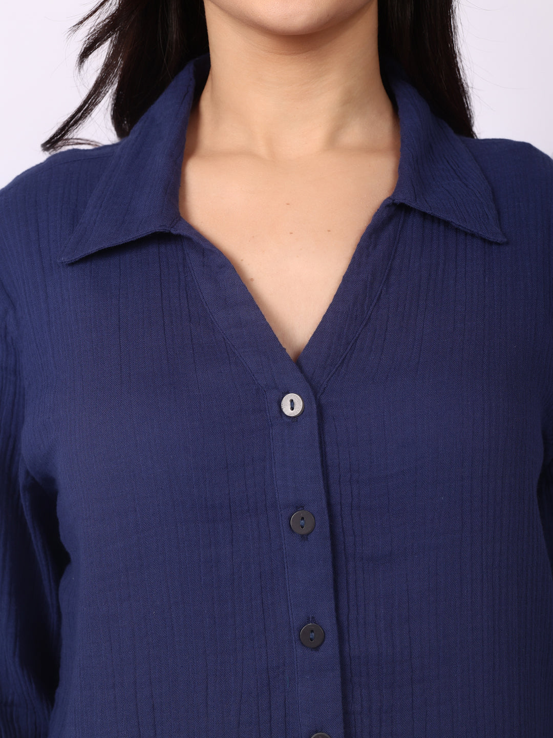 Space Blue Crinkled Crop Shirt