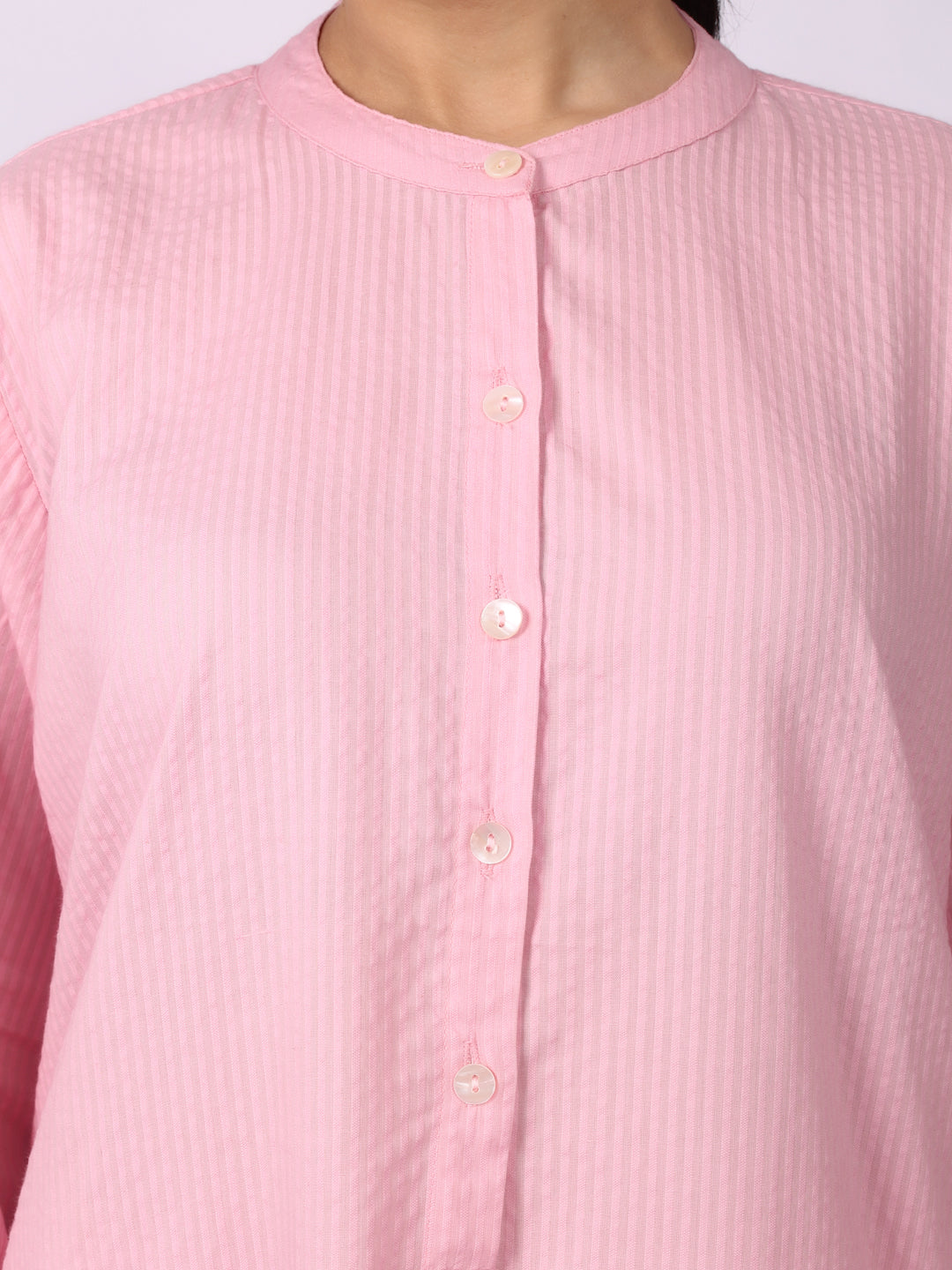 Orchid Pink Seersucker Striped Cotton A-Line Kurta Pant Co-Ord Set