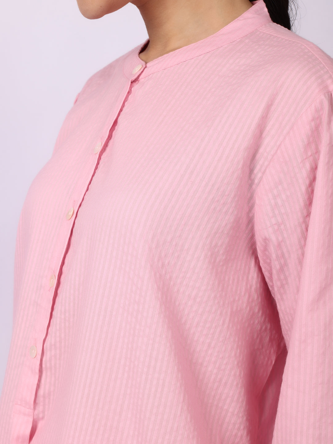 Orchid Pink Seersucker Striped Cotton A-Line Kurta Pant Co-Ord Set