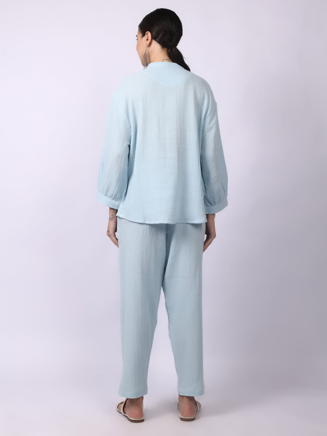 Starlight Blue Crinkled Gauze Muslin Loungewear Set