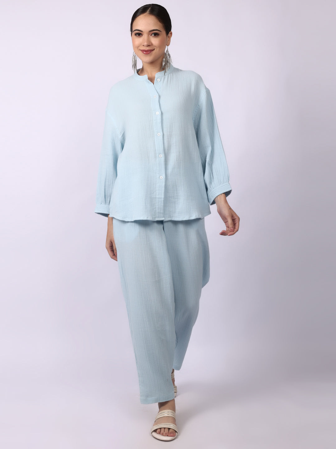 Starlight Blue Crinkled Gauze Muslin Loungewear Set