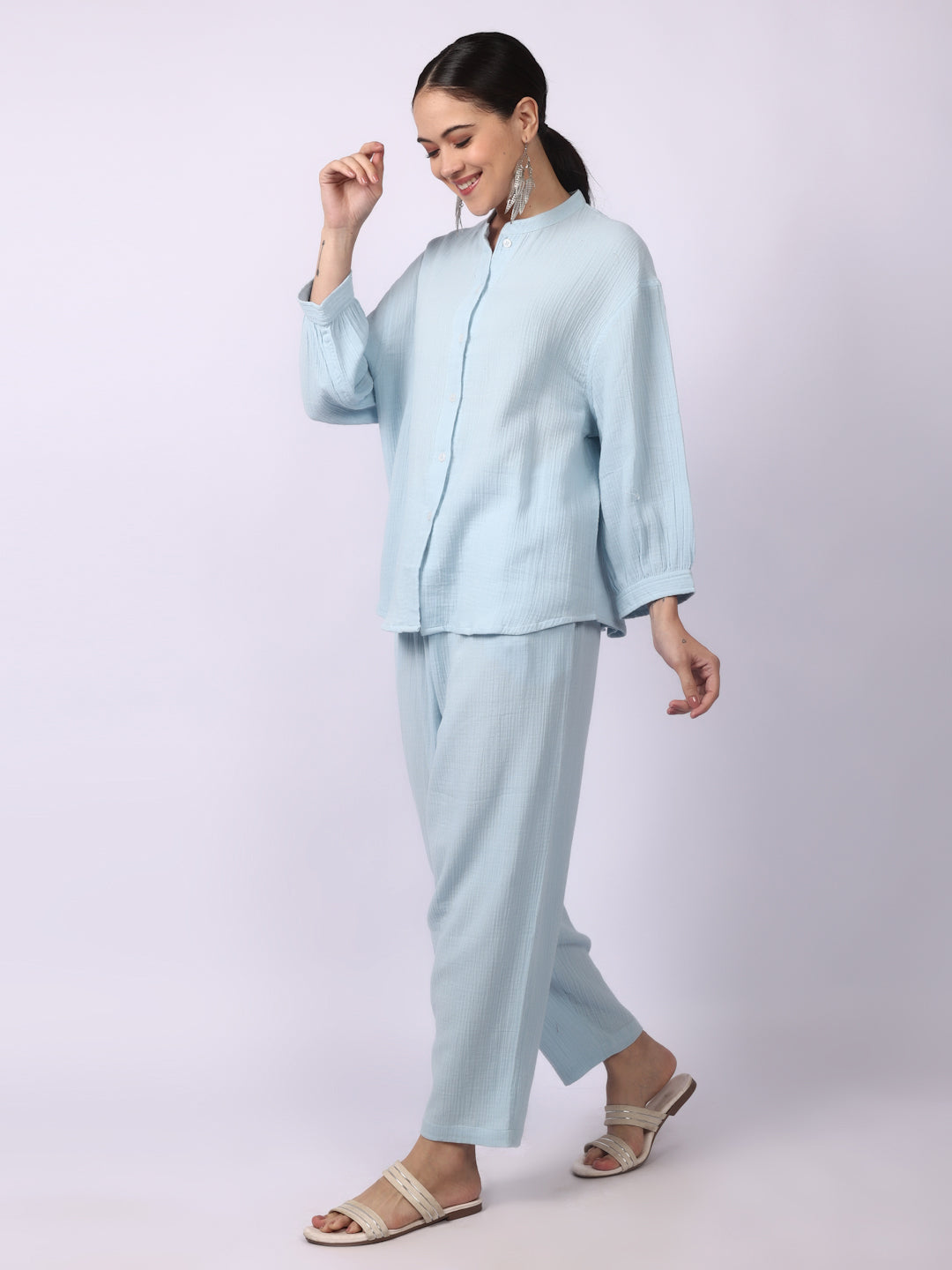 Starlight Blue Crinkled Gauze Muslin Loungewear Set