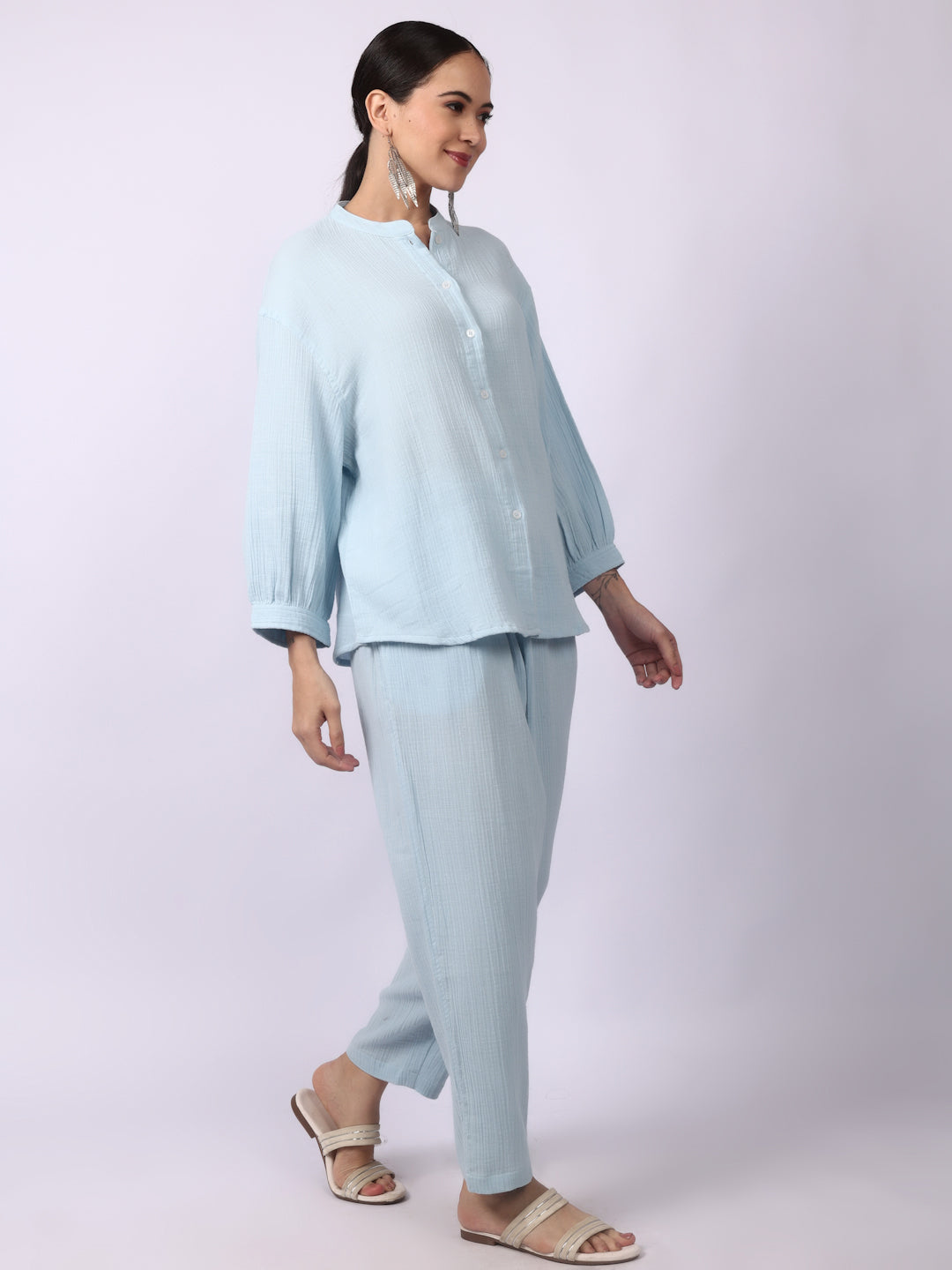Starlight Blue Crinkled Gauze Muslin Loungewear Set
