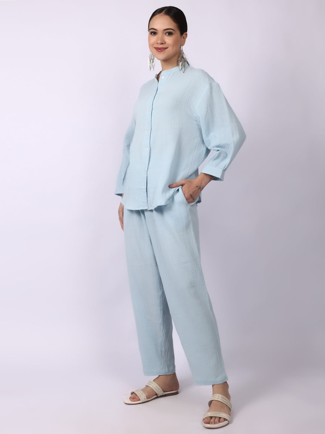 Starlight Blue Crinkled Gauze Muslin Loungewear Set