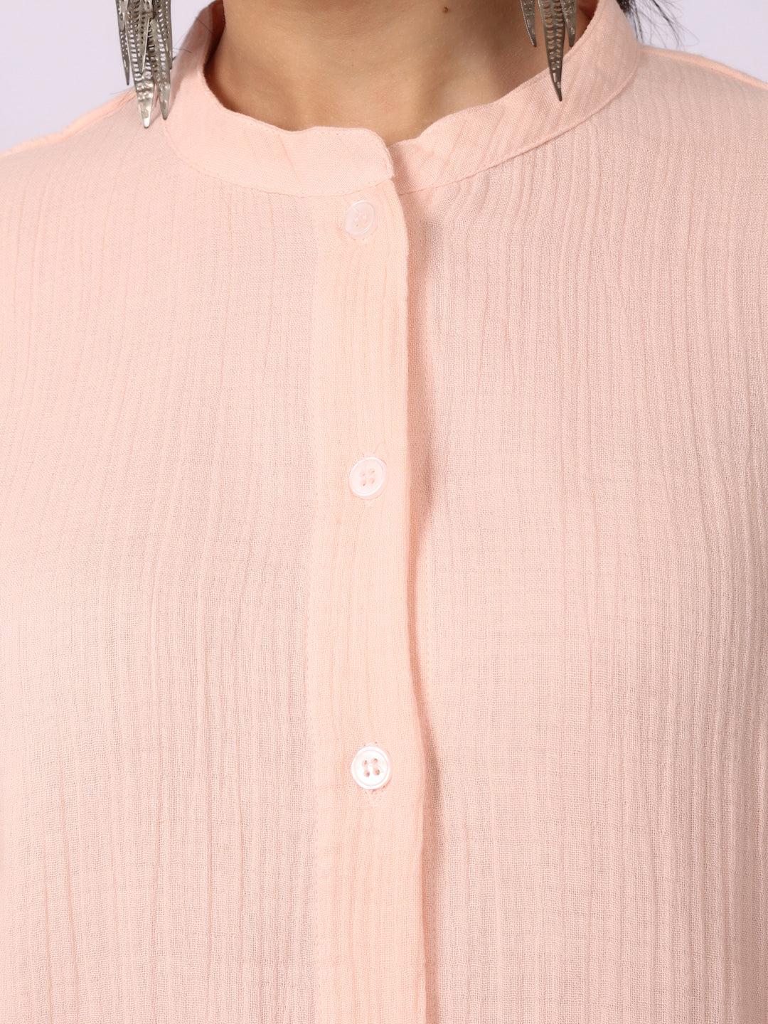 Coral Pink Crinkled Gauze Muslin Loungewear Set