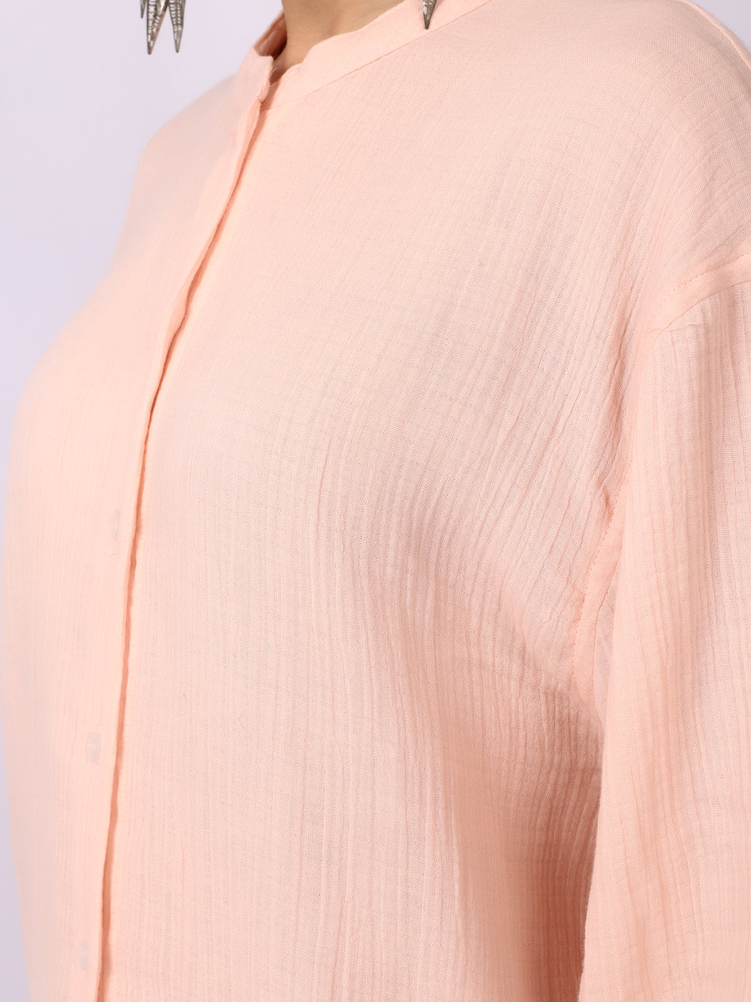 Coral Pink Crinkled Gauze Muslin Loungewear Set