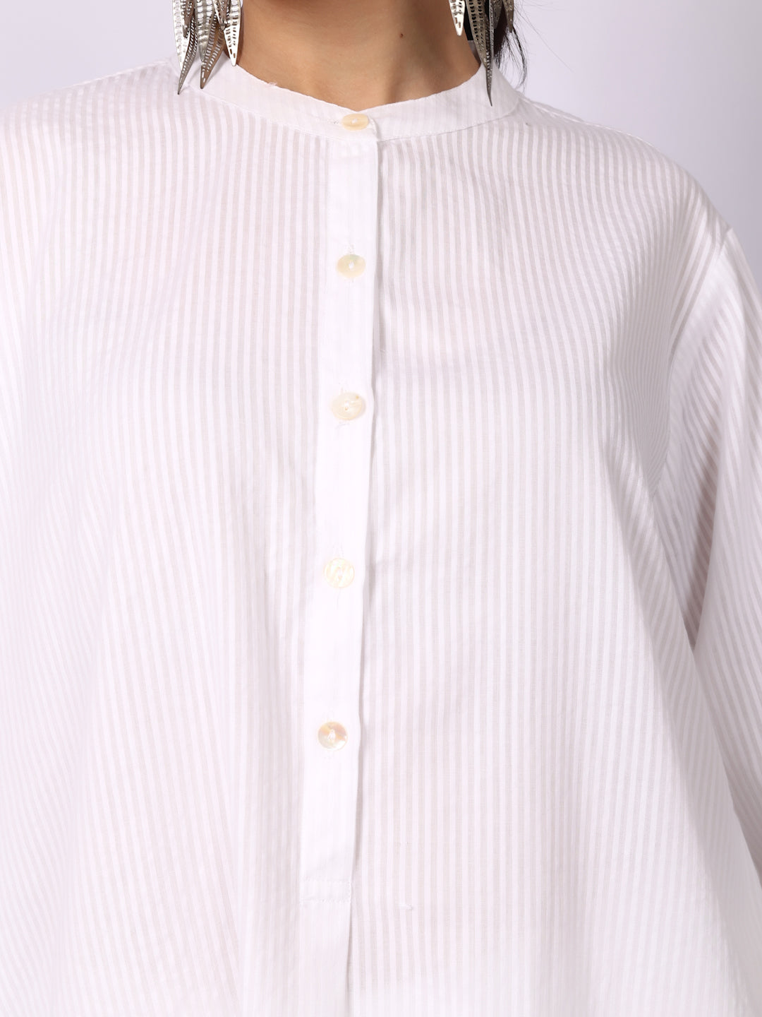 White Seersucker Striped Cotton A-Line Kurta Pant Co-Ord Set