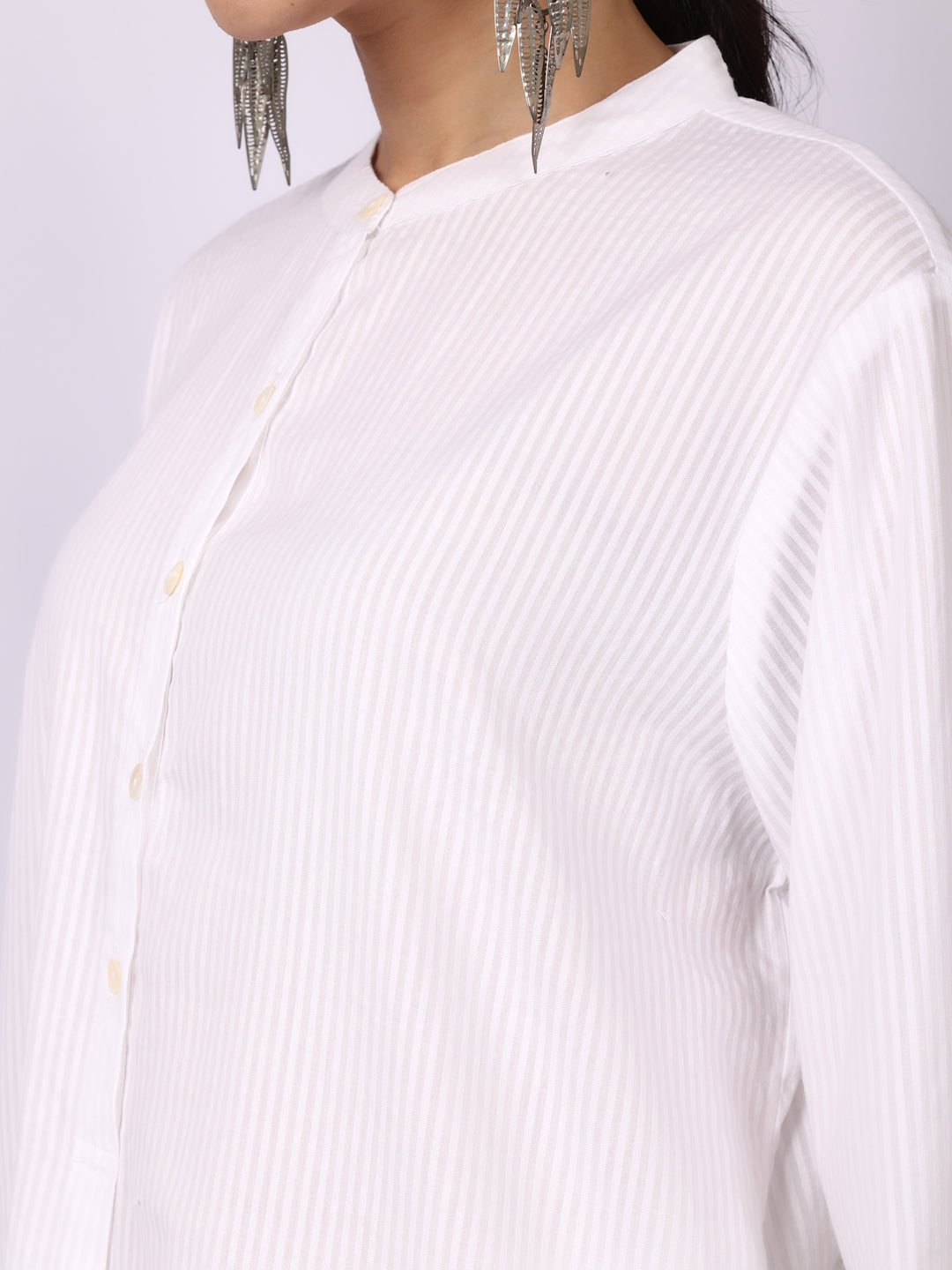 White Seersucker Striped Cotton A-Line Kurta Pant Co-Ord Set