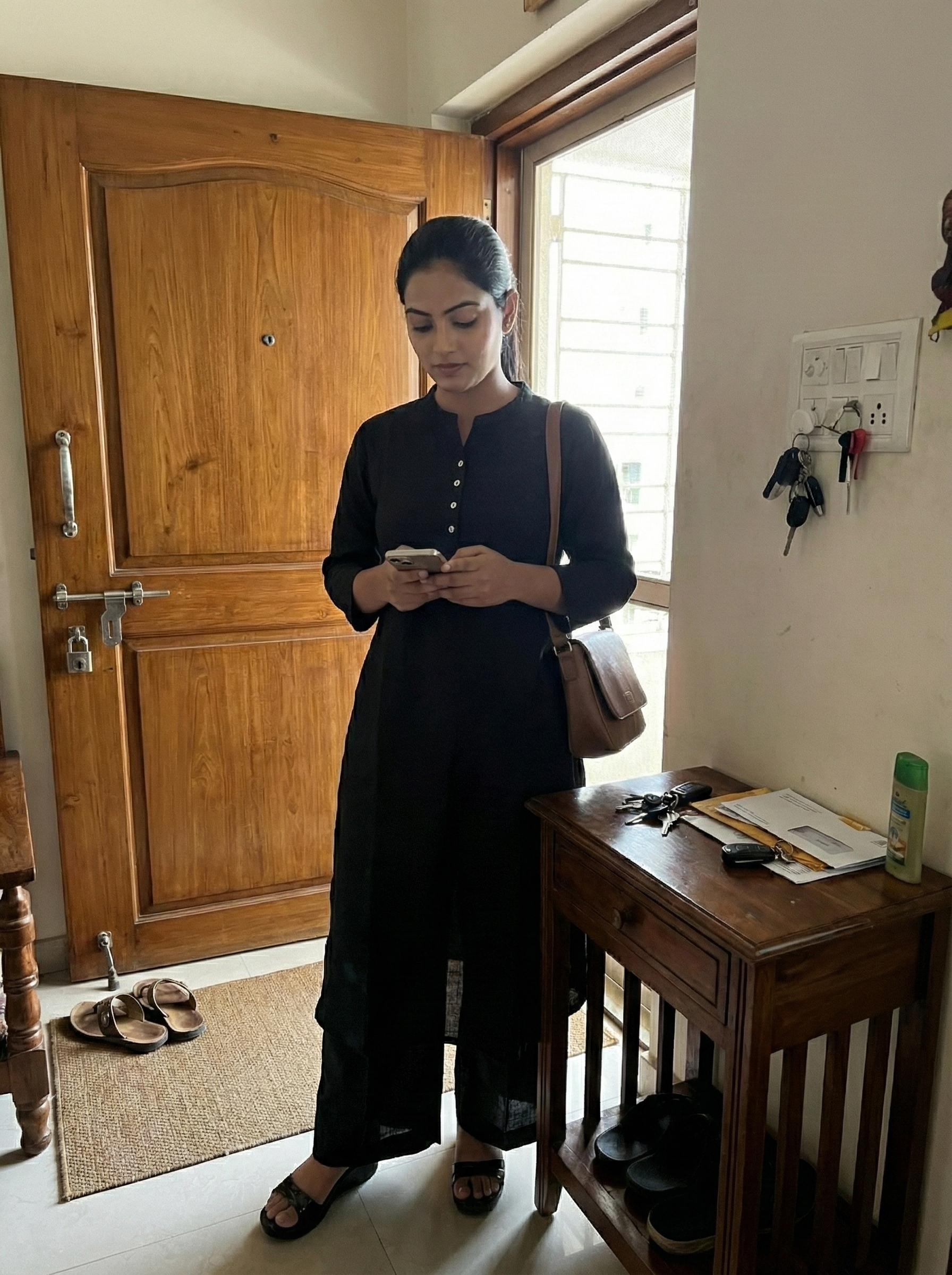 Black Dobby Striped Cotton A-Line Kurta Pant Co-Ord Set (Sukoon)