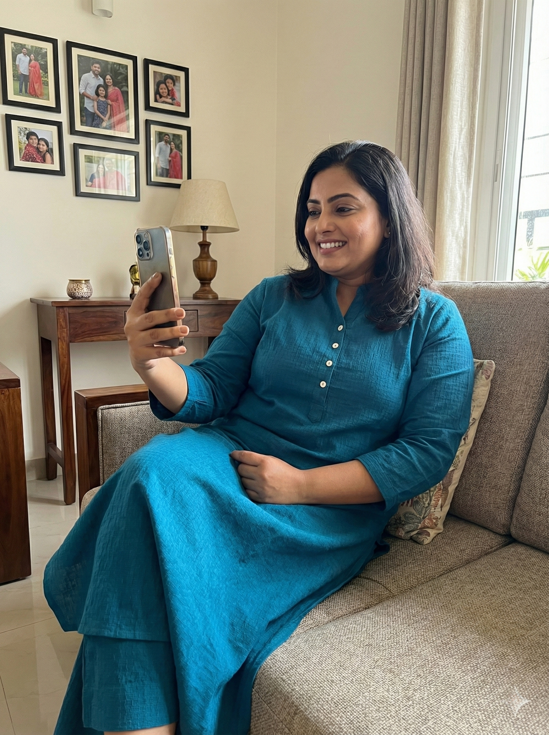 Teal Dobby Striped Cotton A-Line Kurta Pant Co-Ord Set (Sukoon)