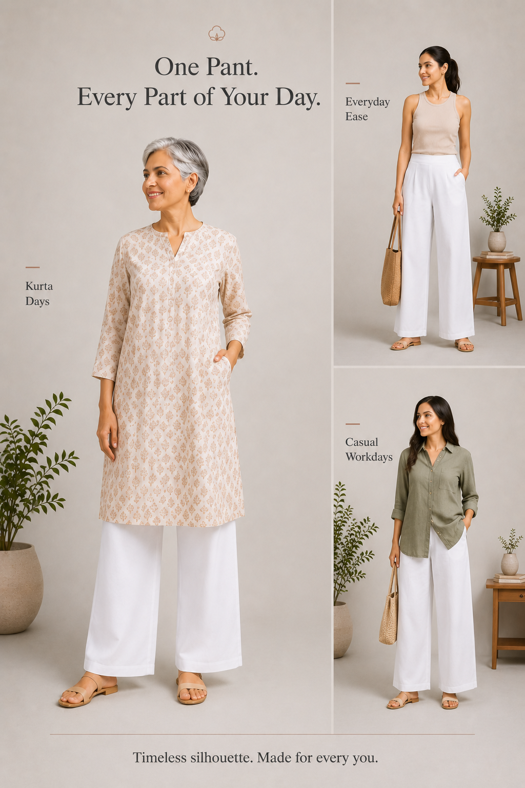 White Easy Wide-Leg Pants — Pure Cotton Stretch