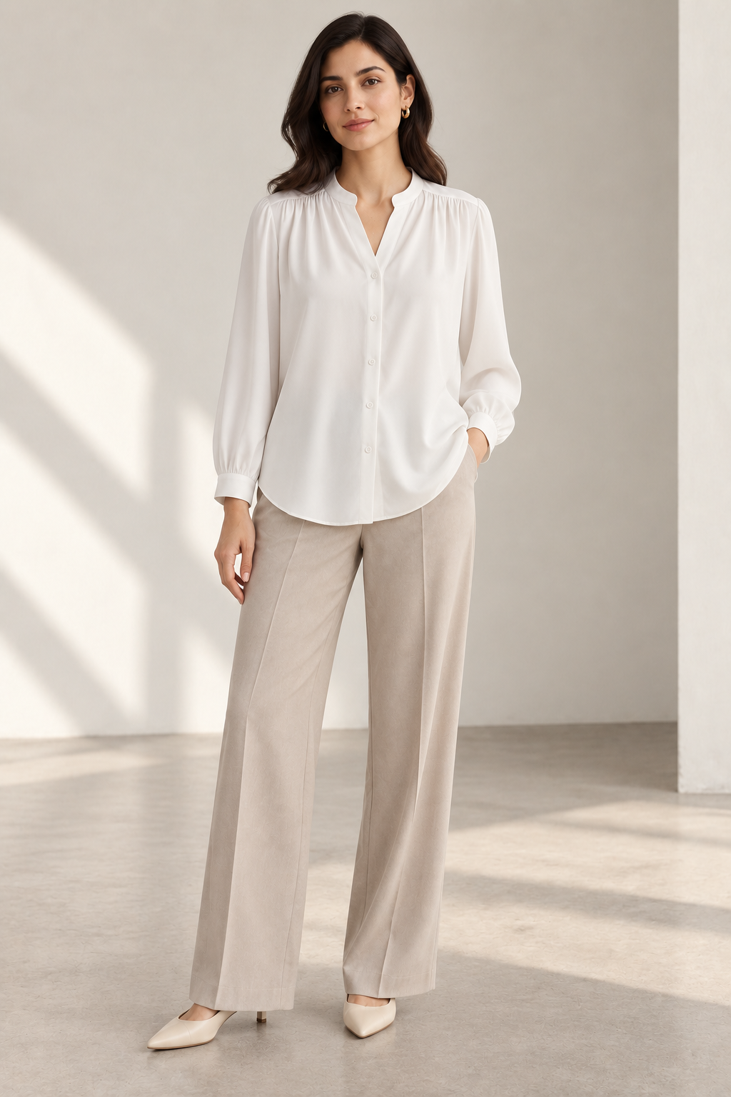 The Gathered Viscose Shirt in Cloud White