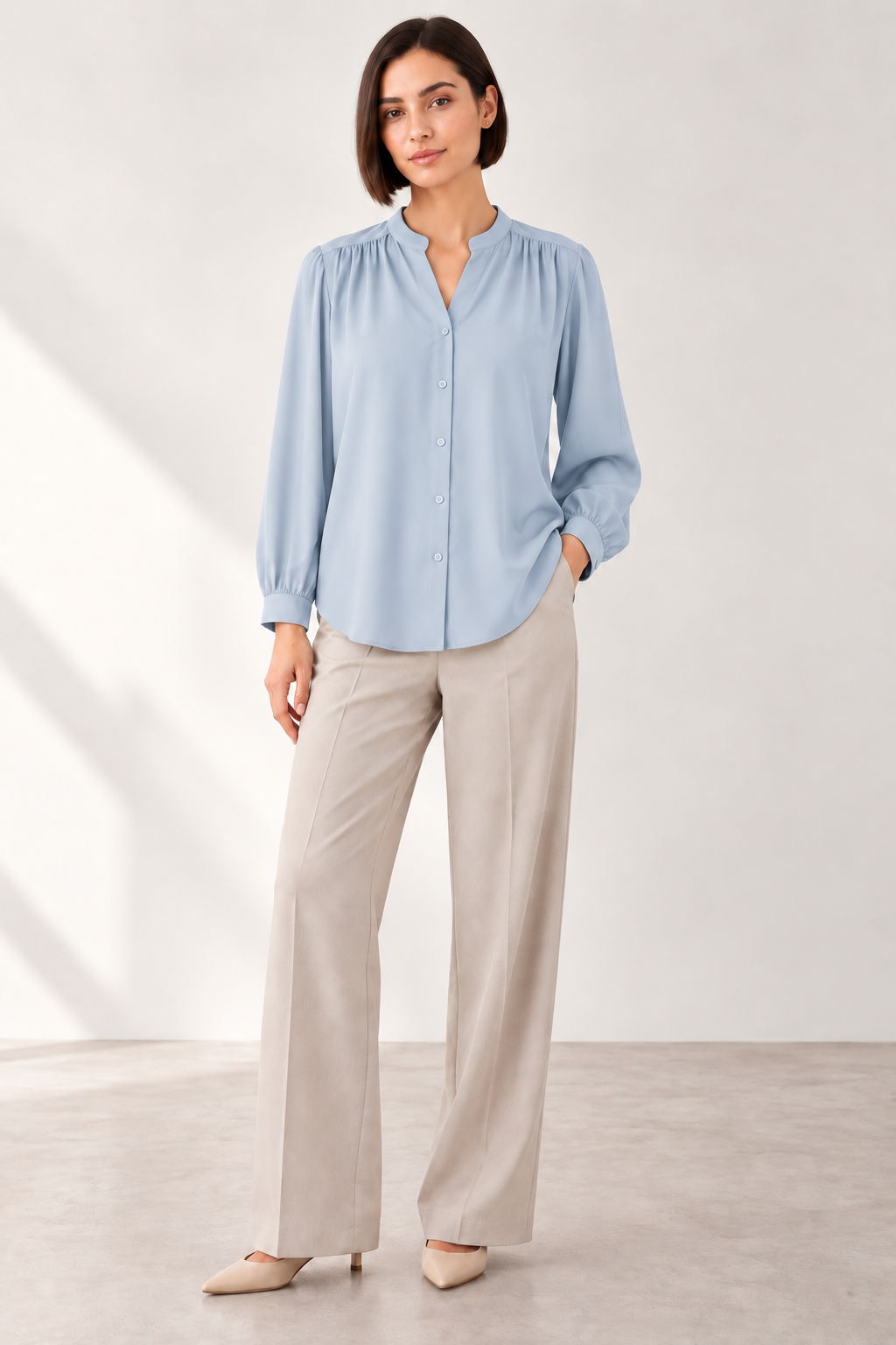 The Gathered Viscose Shirt in Air Blue