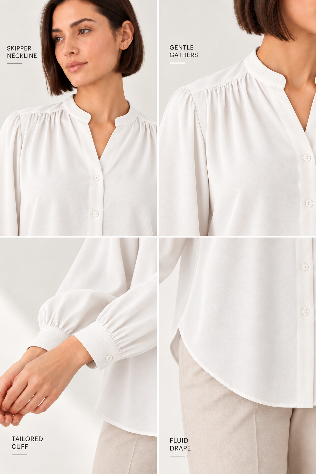 The Gathered Viscose Shirt in Cloud White