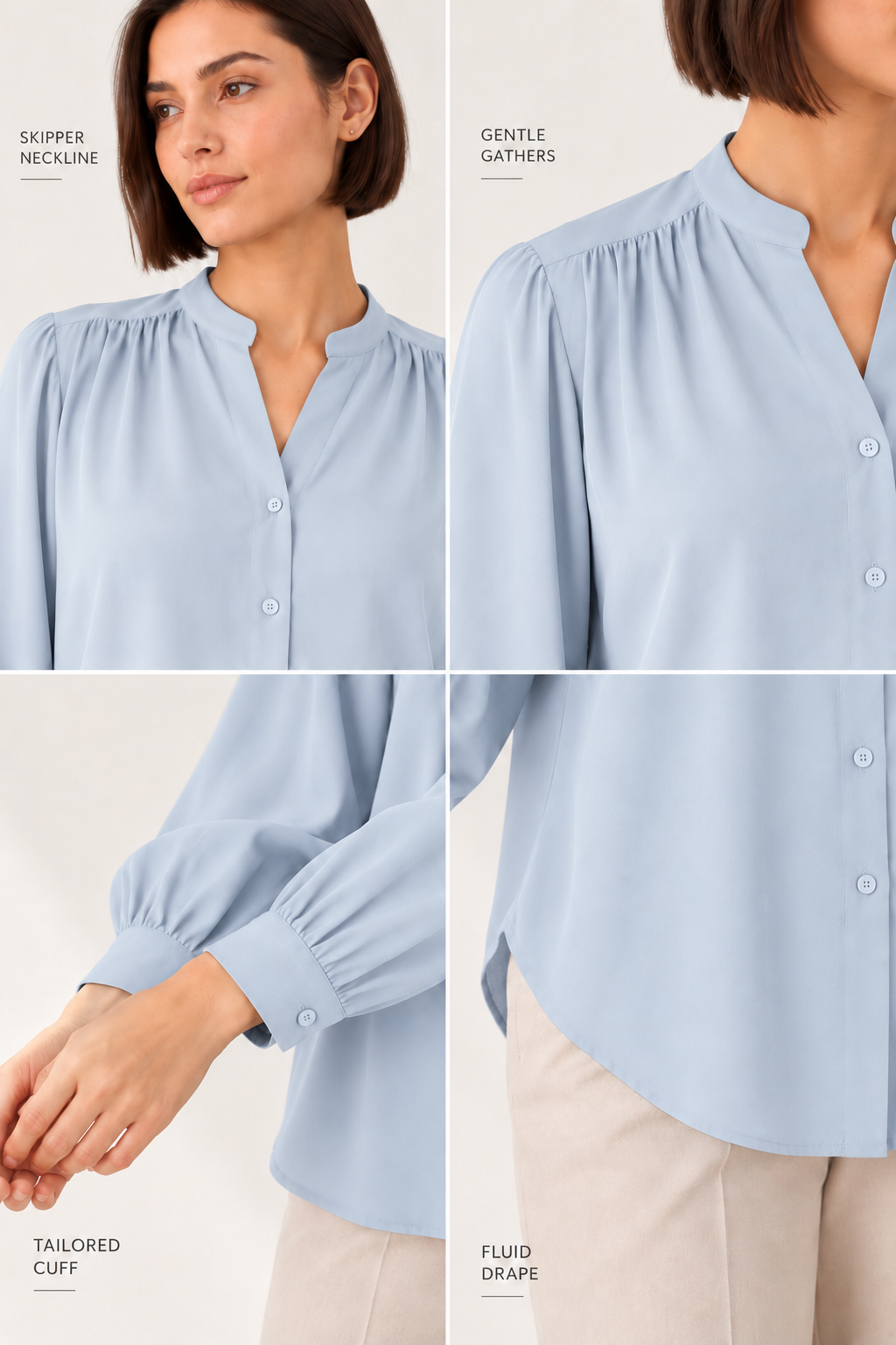 The Gathered Viscose Shirt in Air Blue