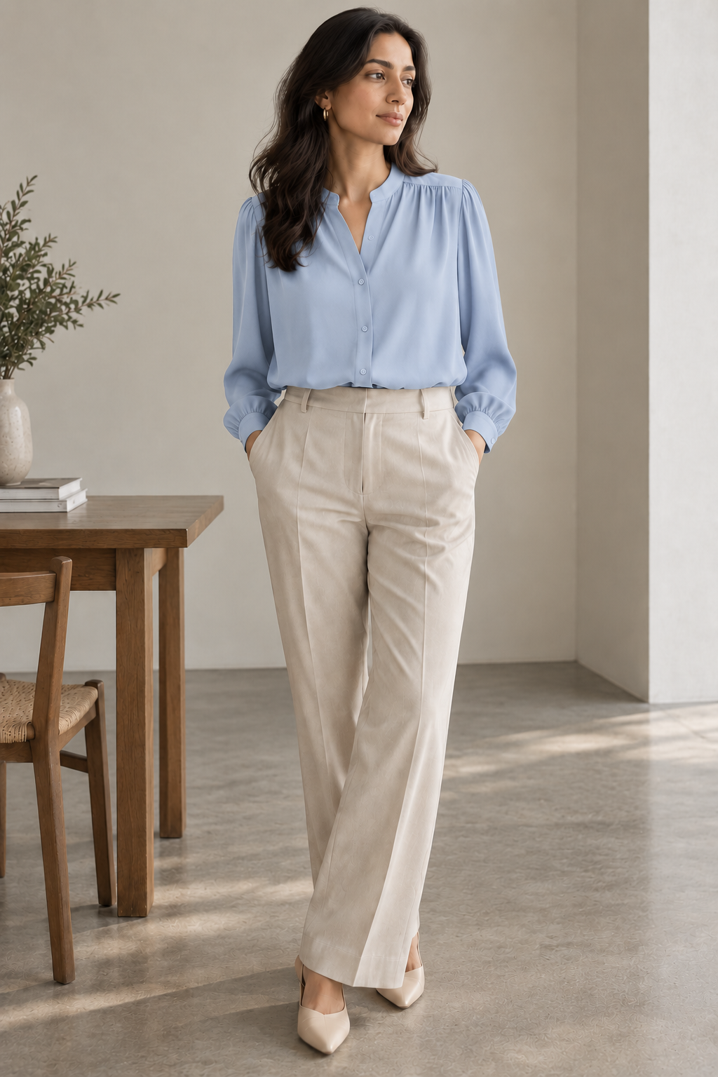 The Gathered Viscose Shirt in Air Blue