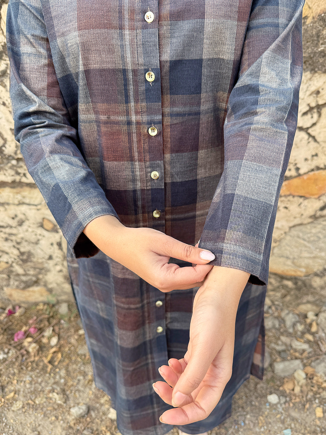 Copper Rose Corduroy Yarn-dyed Straight-Fit Cotton Kurta Pant Co-ord Set