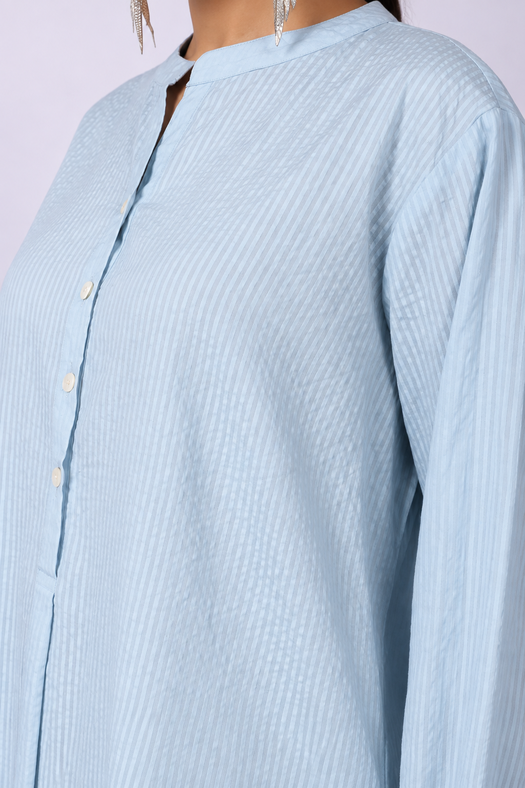Water Blue Seersucker Cotton A-Line Kurta Pant Co-Ord Set
