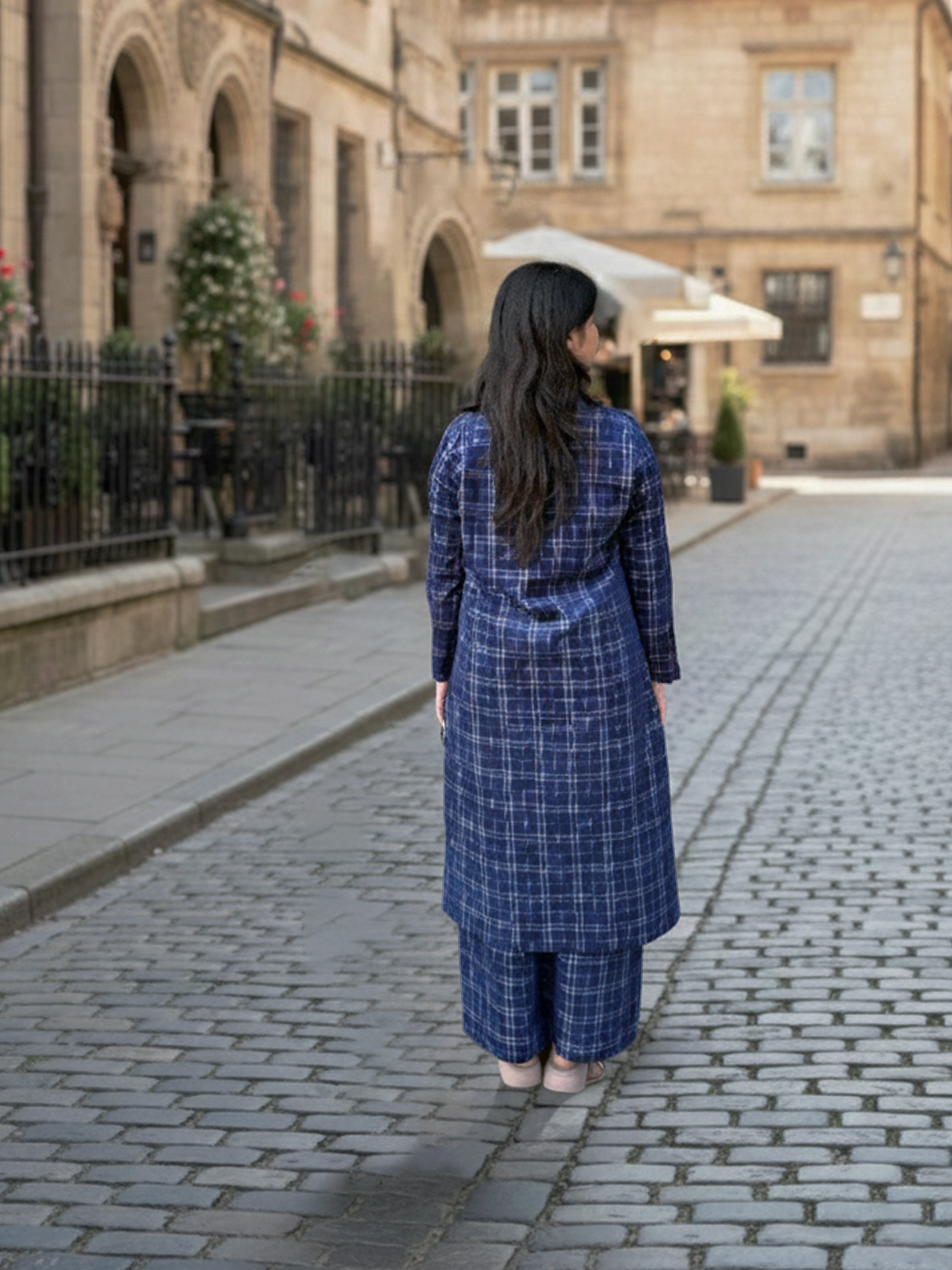 Hydrogen Blue  Corduroy Yarn-dyed Straight-Fit Cotton Kurta Pant Co-ord Set