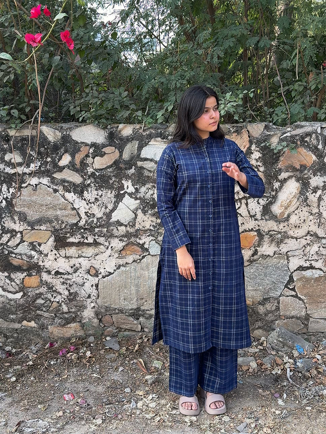 Hydrogen Blue  Corduroy Yarn-dyed Straight-Fit Cotton Kurta Pant Co-ord Set