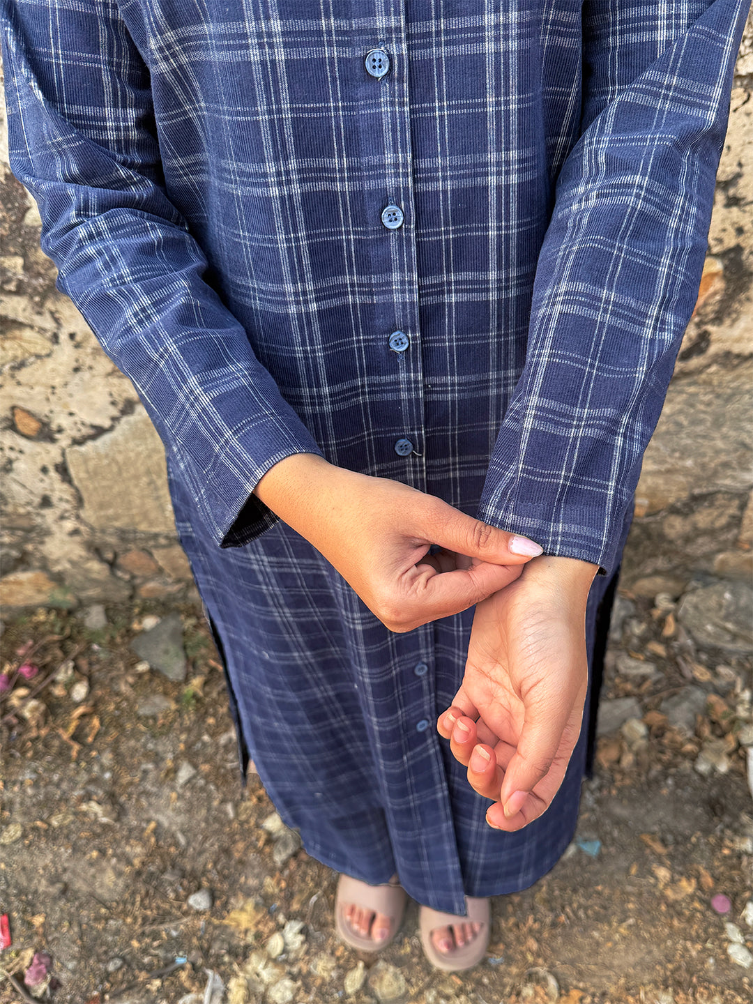 Hydrogen Blue  Corduroy Yarn-dyed Straight-Fit Cotton Kurta Pant Co-ord Set