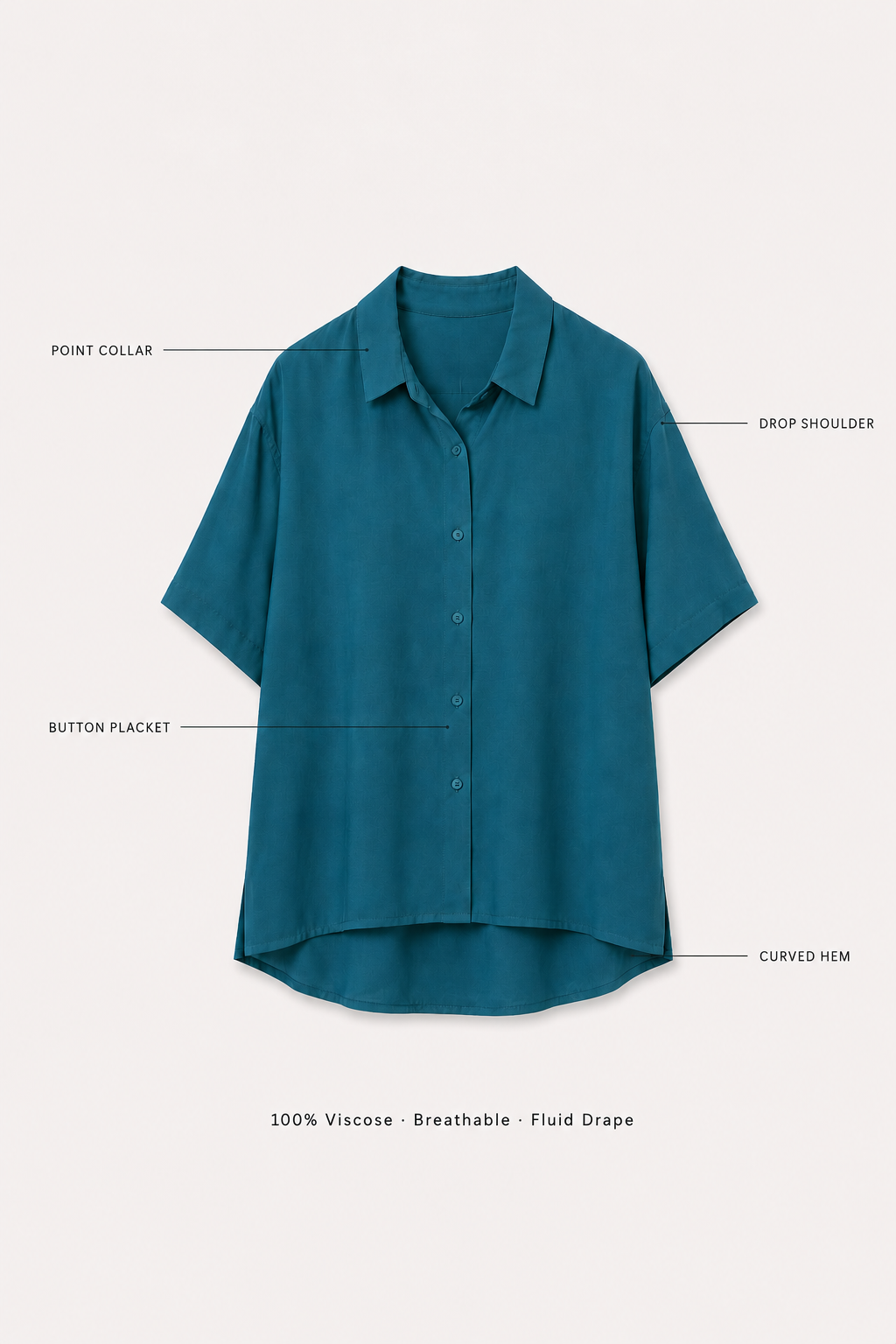 The Boxy Short Sleeve Viscose Shirt in Deep Teal