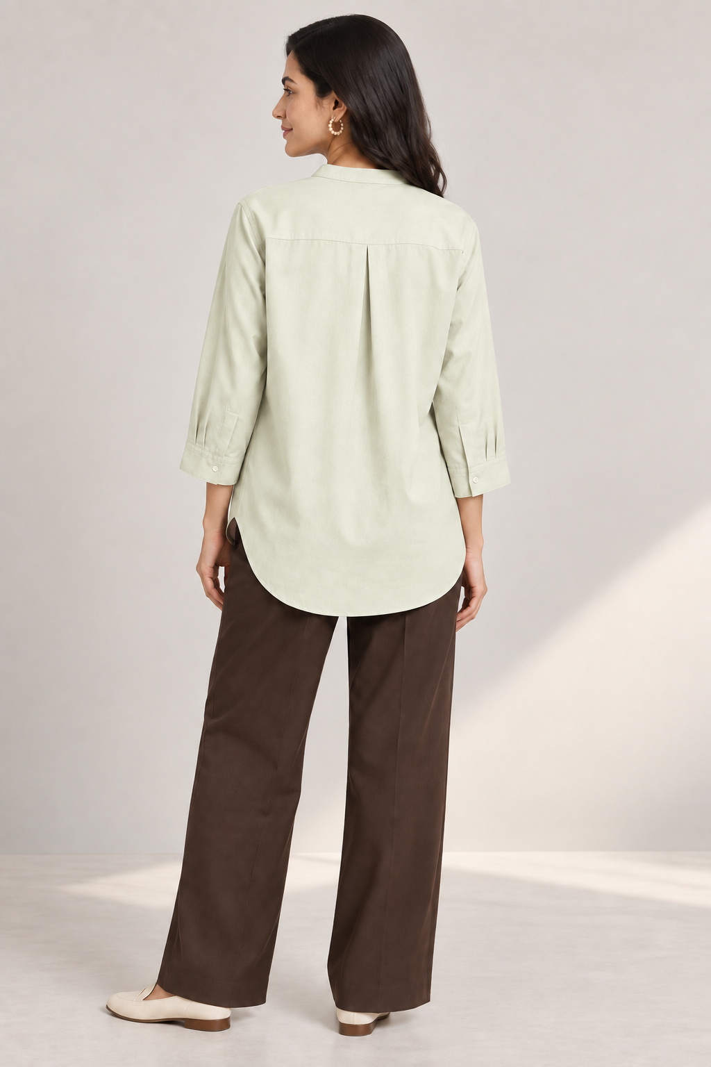 Everyday Band Collar Shirt in Soft Sage