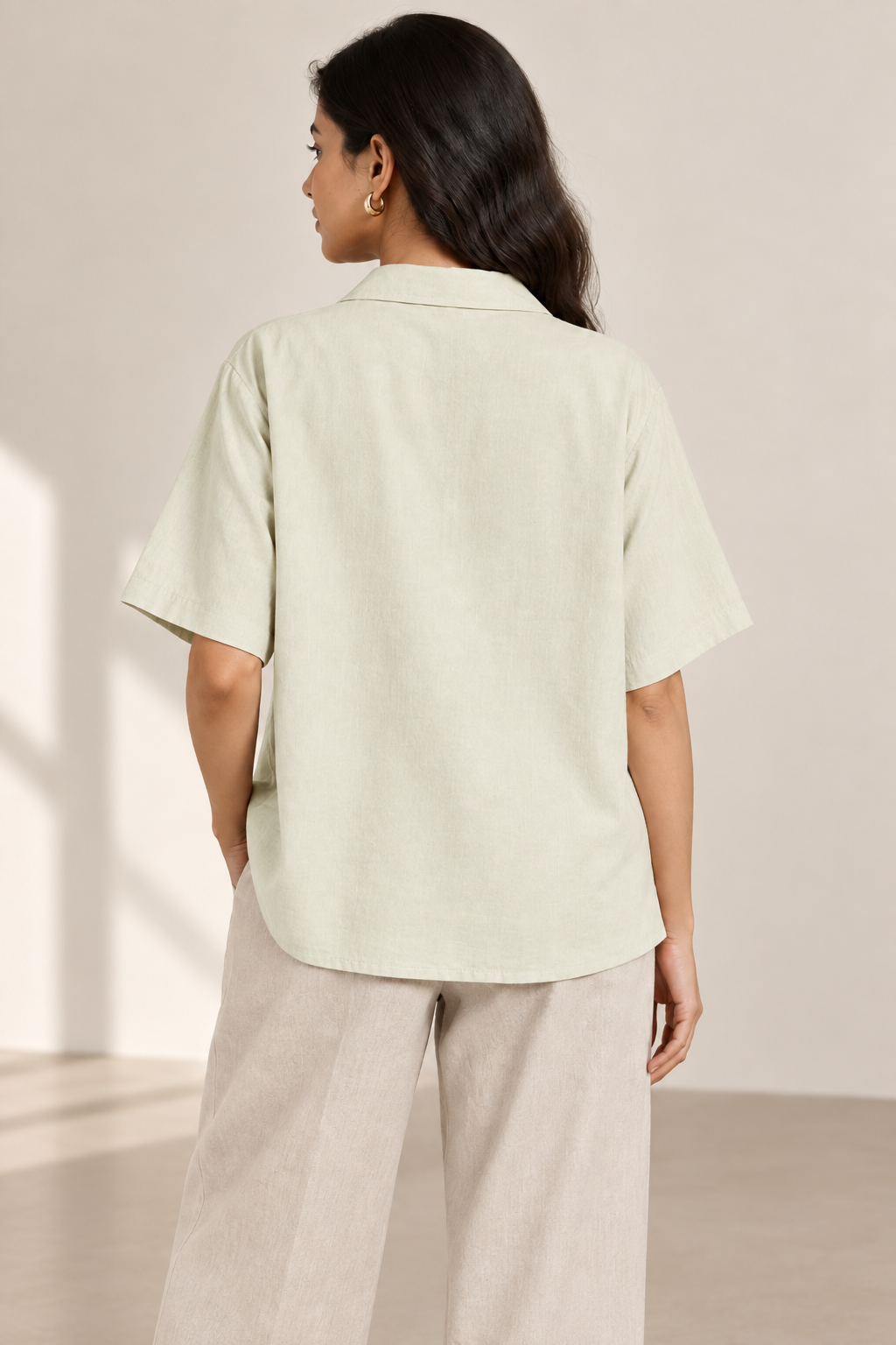 Everyday Open Collar Shirt in Soft Sage