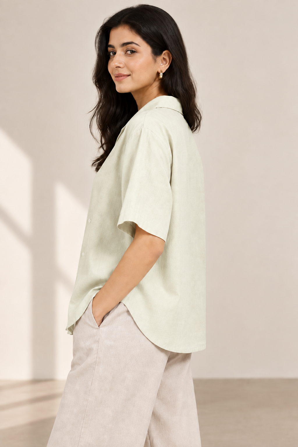 Everyday Open Collar Shirt in Soft Sage