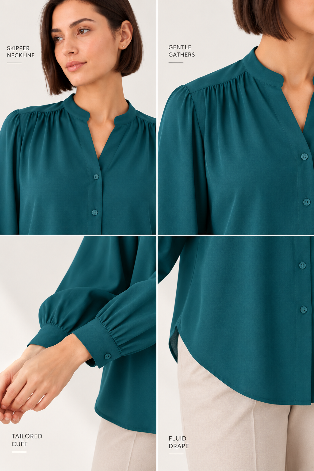The Gathered Viscose Shirt in Deep Teal