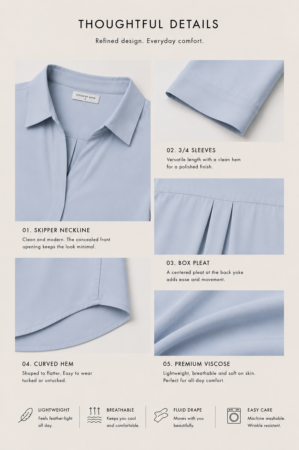 The Skipper Viscose Shirt in Air Blue