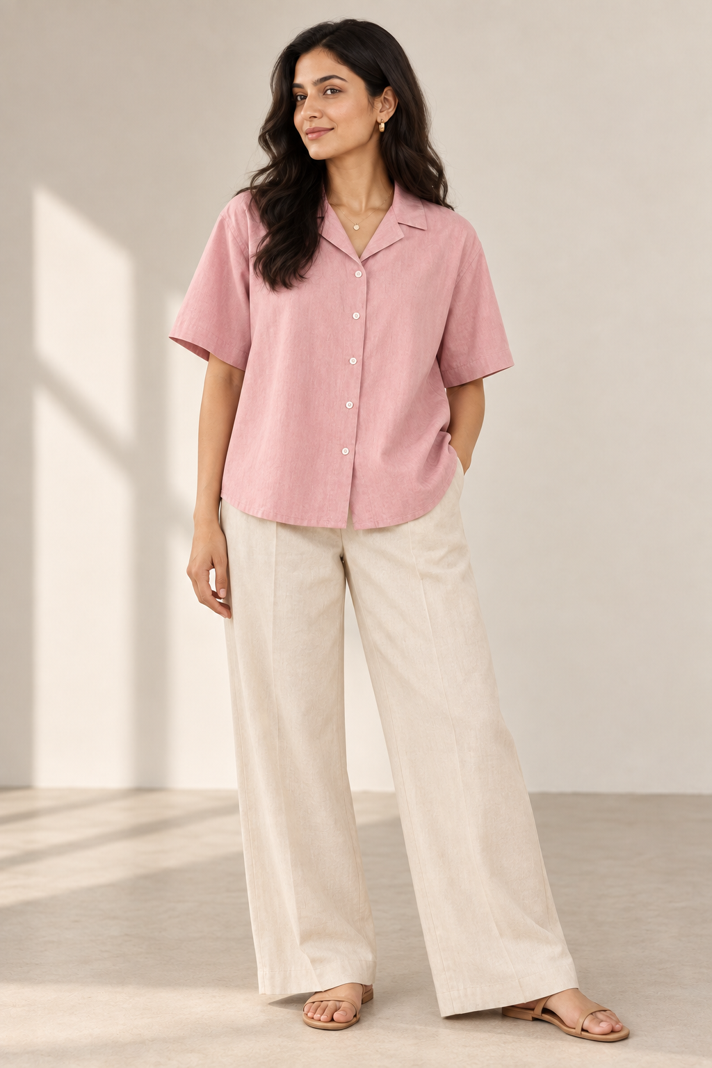 Everyday Open Collar Shirt in Dusty Pink