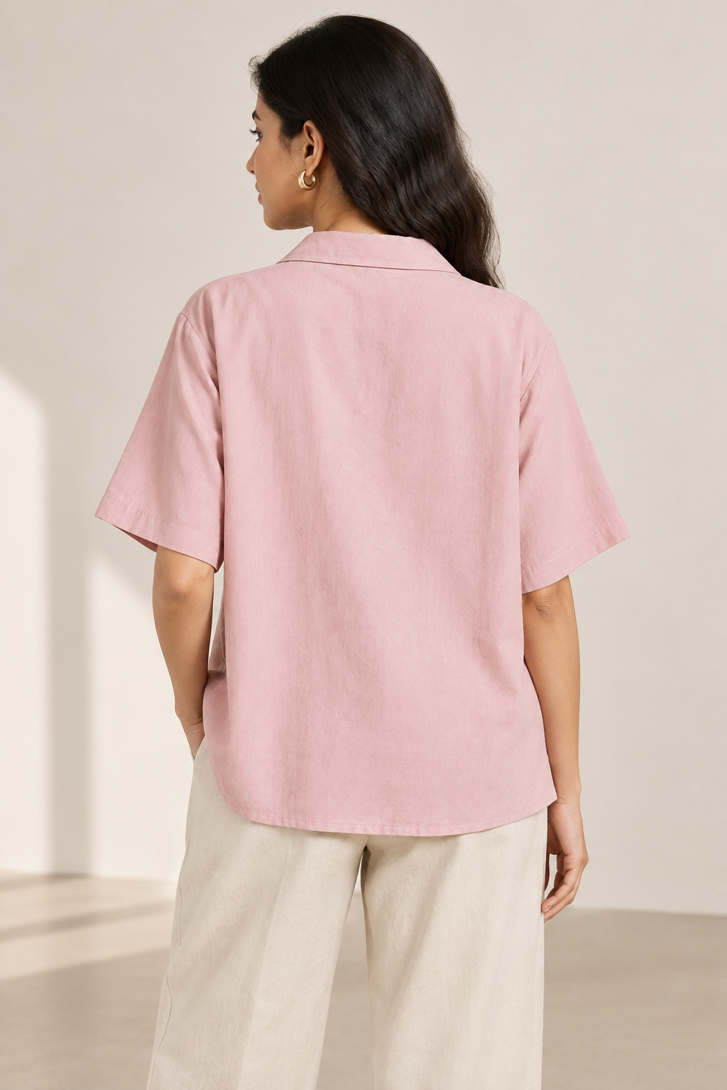 Everyday Open Collar Shirt in Dusty Pink